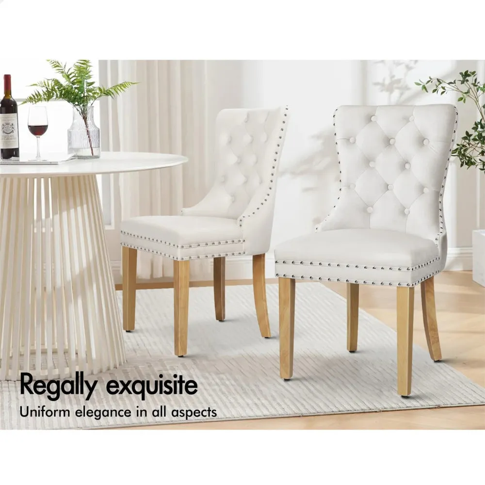 2X Padded Velvet Dining Chairs Beige