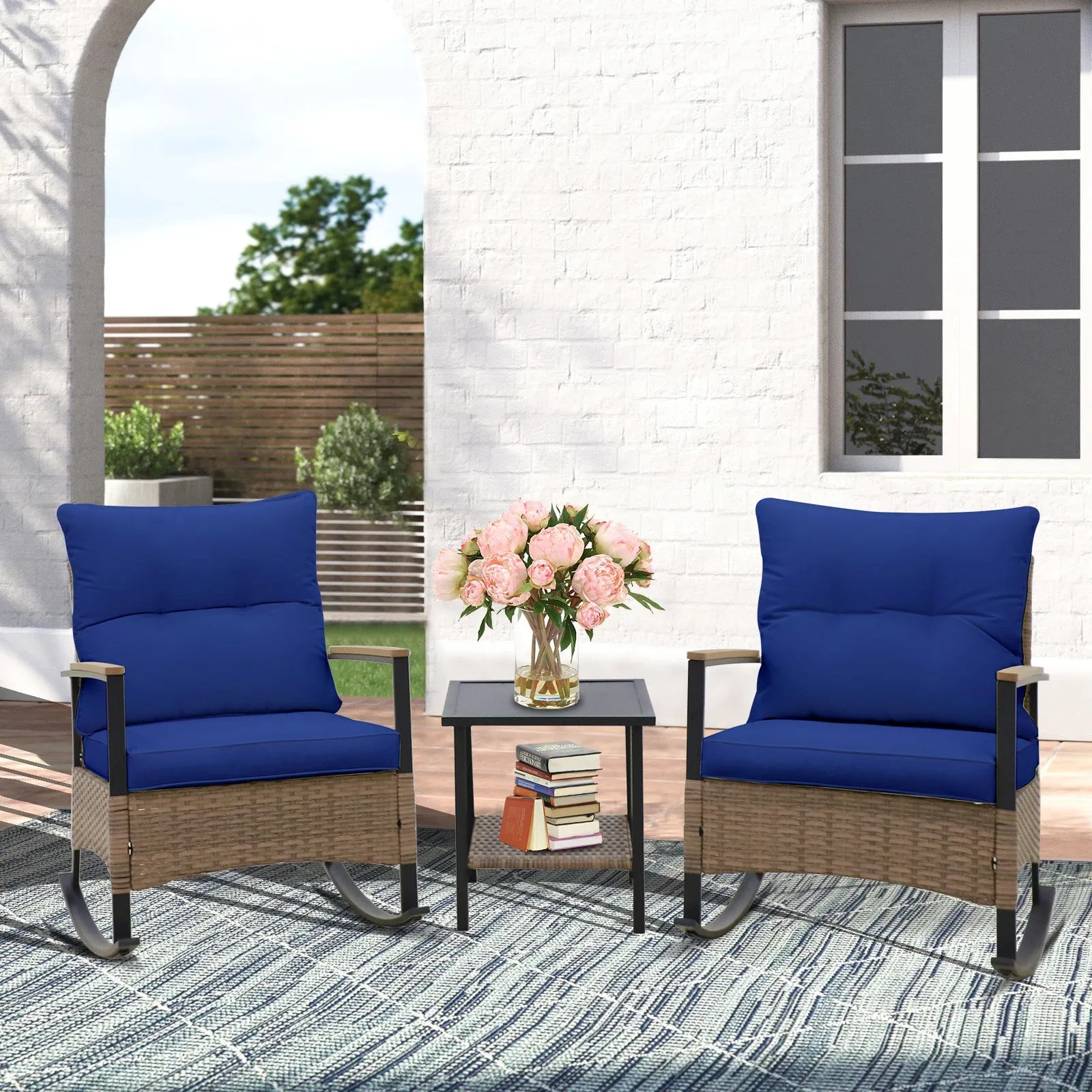3 PCS Mojave Dusk Outdoor Conversation Set, 2 Rocking Chairs and Side Table
