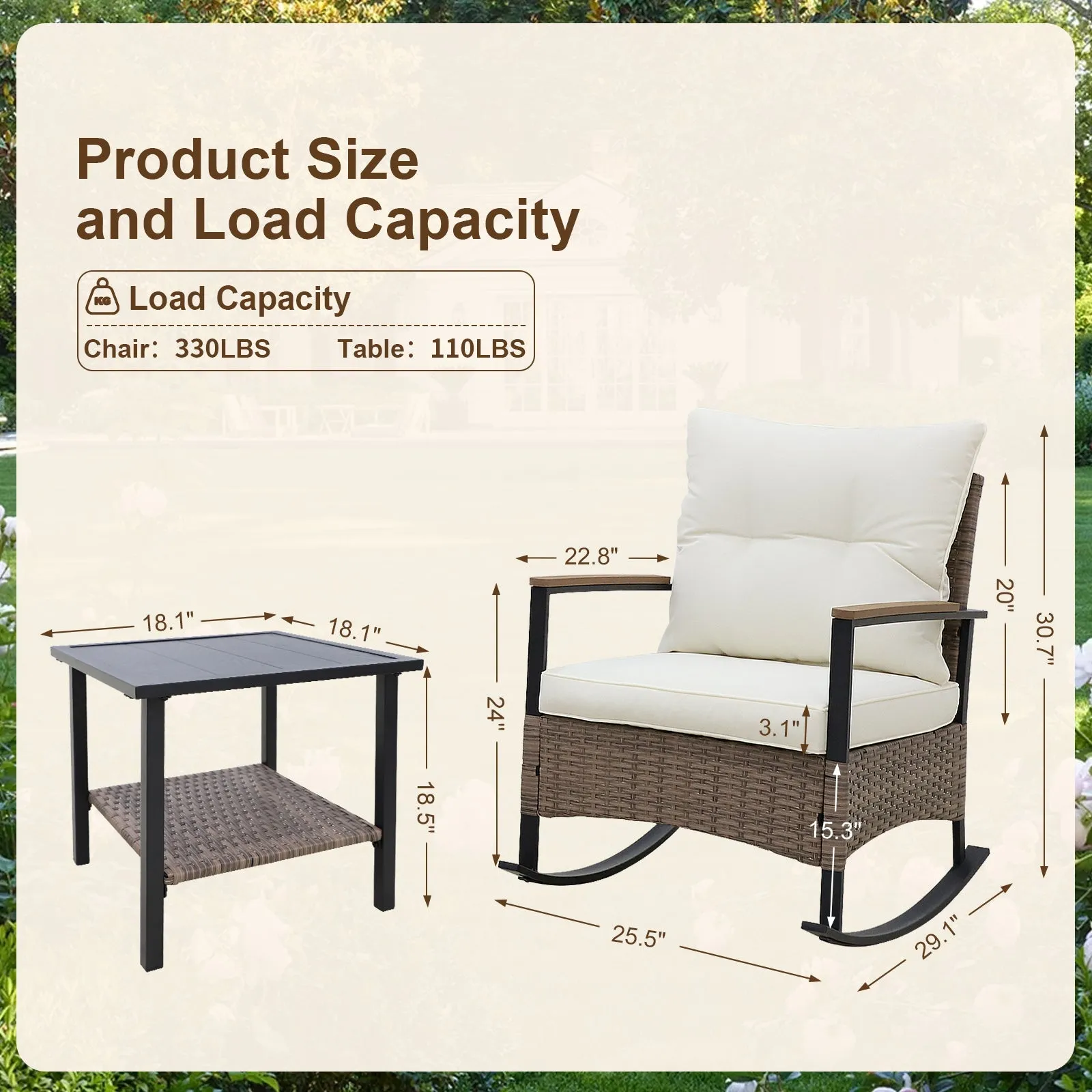 3 PCS Mojave Dusk Outdoor Conversation Set, 2 Rocking Chairs and Side Table