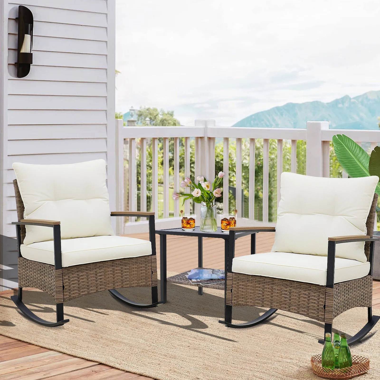 3 PCS Mojave Dusk Outdoor Conversation Set, 2 Rocking Chairs and Side Table