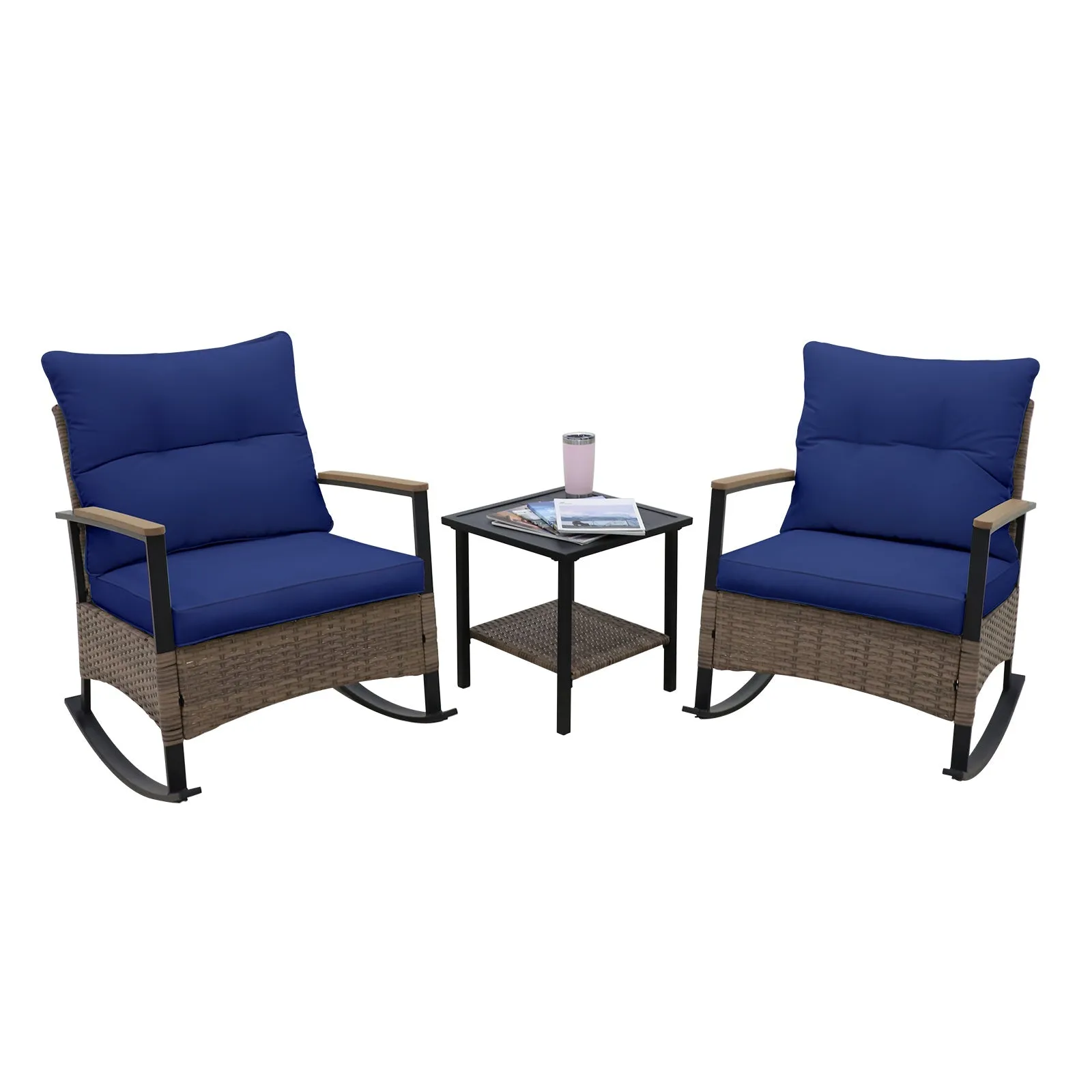 3 PCS Mojave Dusk Outdoor Conversation Set, 2 Rocking Chairs and Side Table