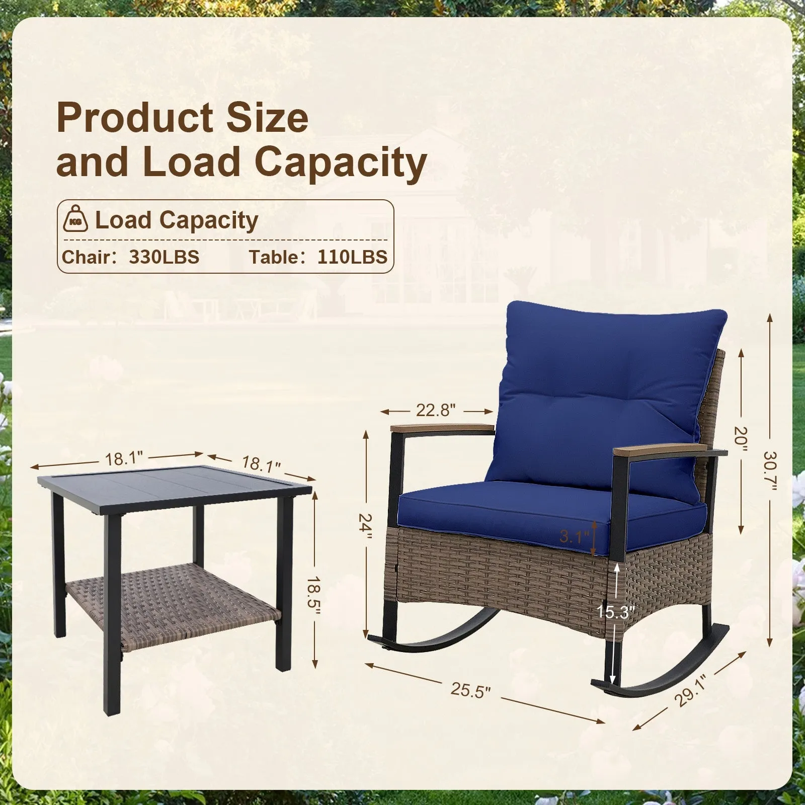 3 PCS Mojave Dusk Outdoor Conversation Set, 2 Rocking Chairs and Side Table