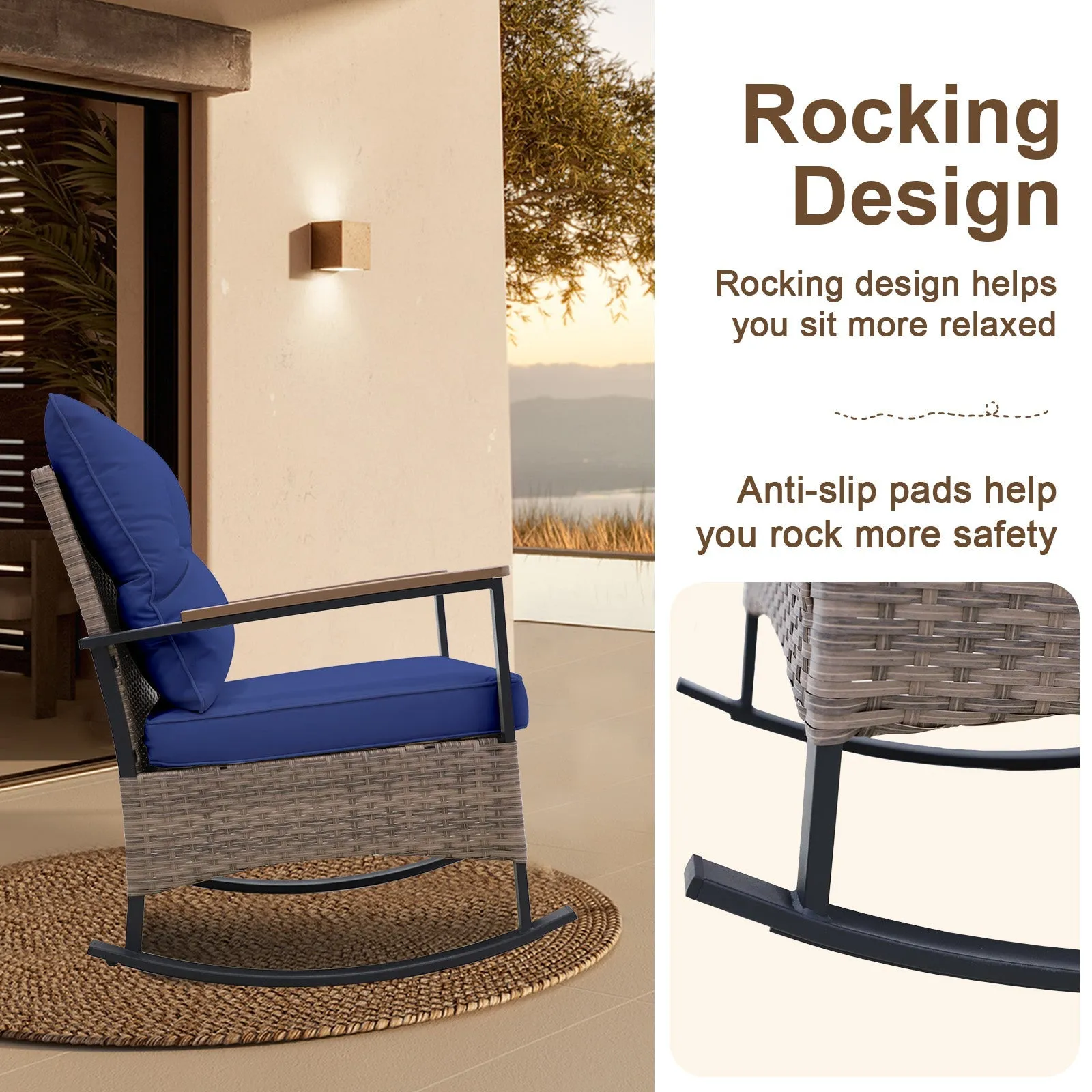 3 PCS Mojave Dusk Outdoor Conversation Set, 2 Rocking Chairs and Side Table