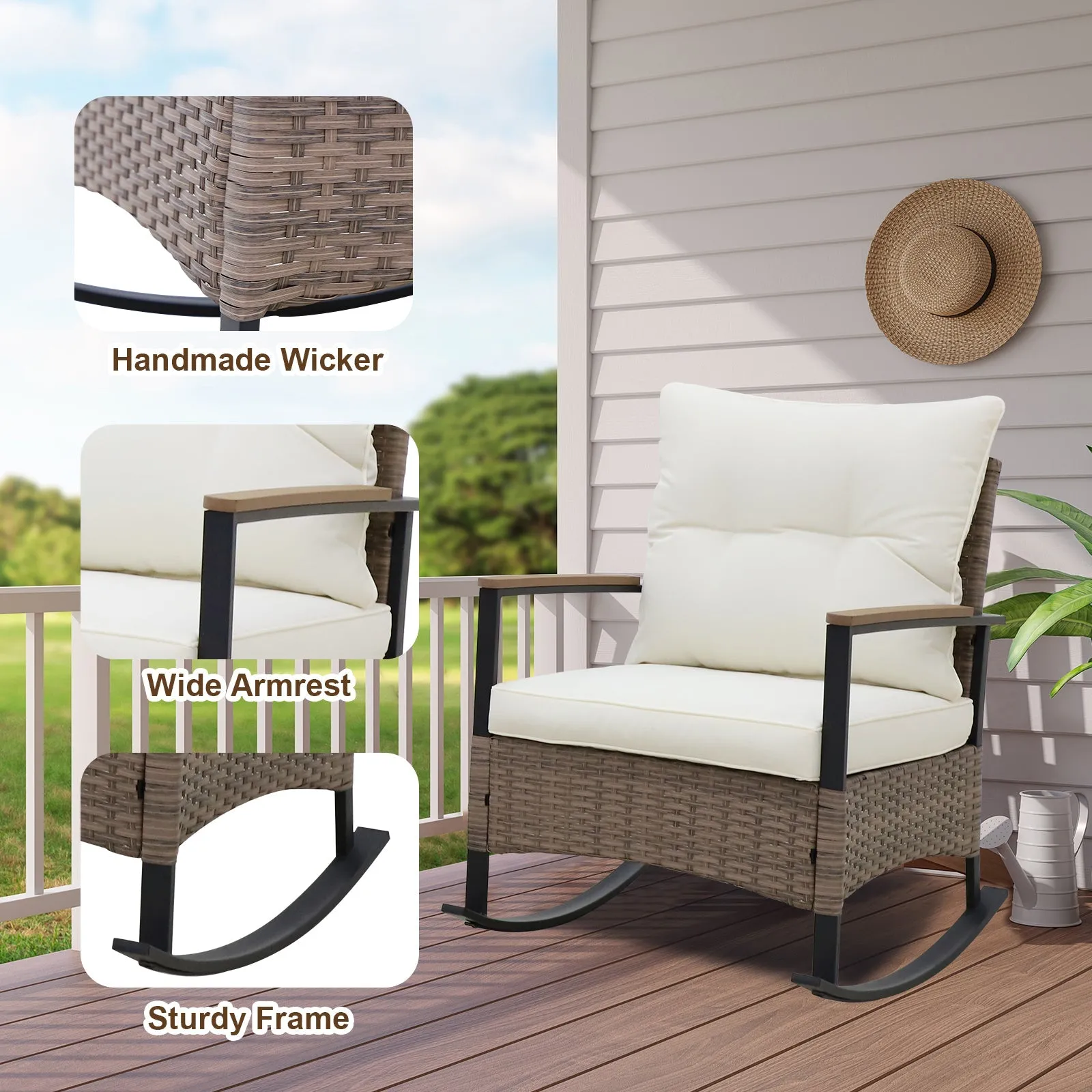 3 PCS Mojave Dusk Outdoor Conversation Set, 2 Rocking Chairs and Side Table