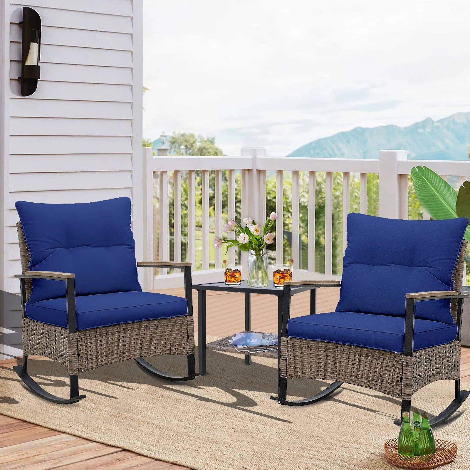 3 PCS Mojave Dusk Outdoor Conversation Set, 2 Rocking Chairs and Side Table