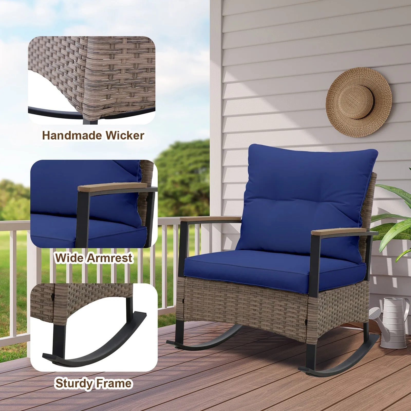 3 PCS Mojave Dusk Outdoor Conversation Set, 2 Rocking Chairs and Side Table