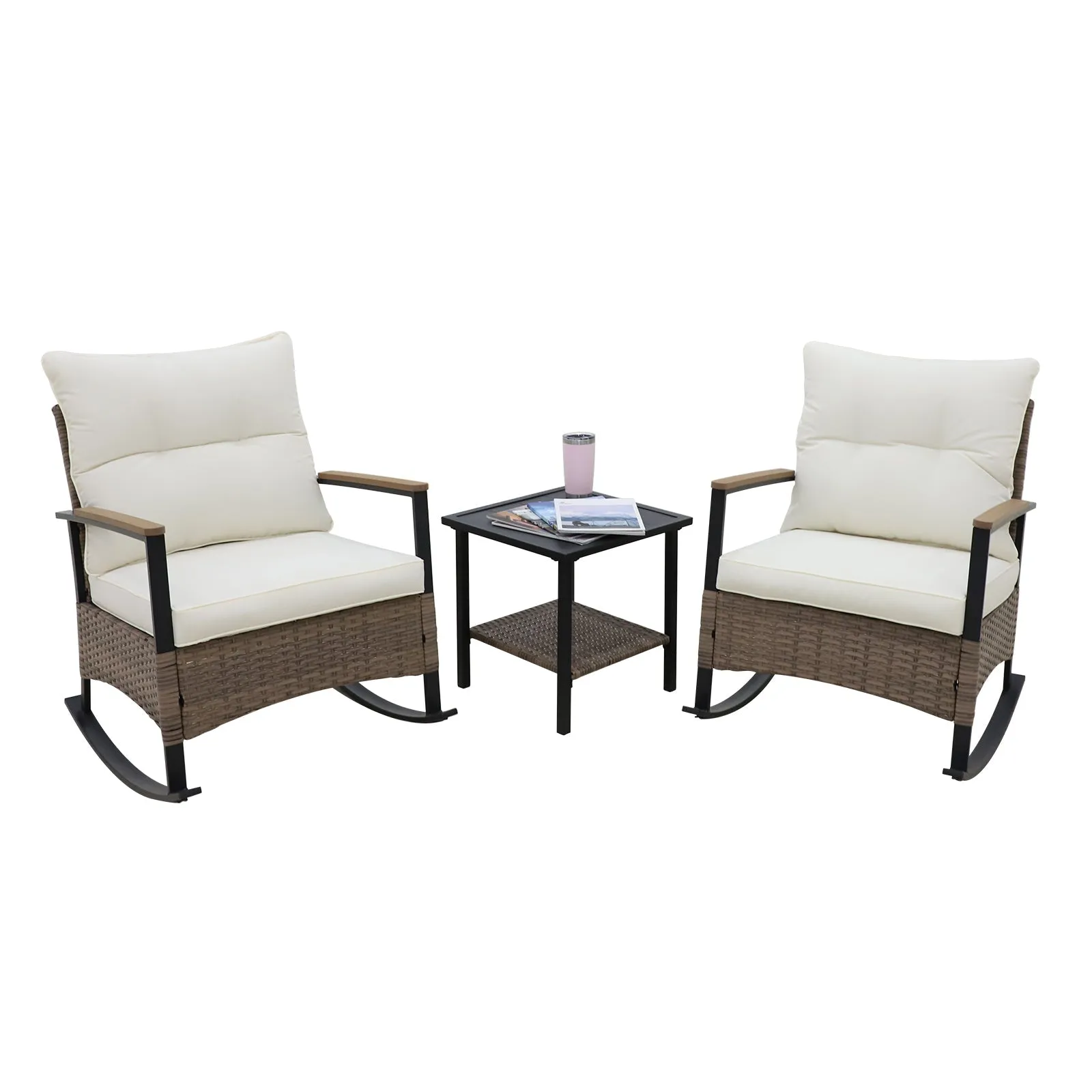 3 PCS Mojave Dusk Outdoor Conversation Set, 2 Rocking Chairs and Side Table