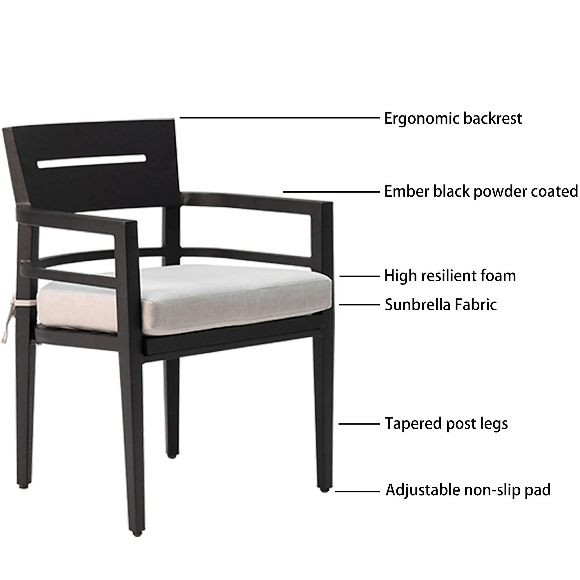 5 Piece Outdoor Patio Modern Dining Set, Including 4 Dining Chairs Sunbrella Fabric Cushioned And Square Dining Table With Umbrella Hole - Ember Black by Couch.com