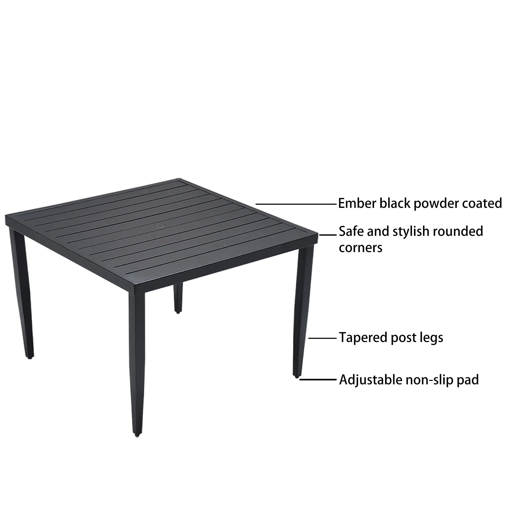 5 Piece Outdoor Patio Modern Dining Set, Including 4 Dining Chairs Sunbrella Fabric Cushioned And Square Dining Table With Umbrella Hole - Ember Black by Couch.com