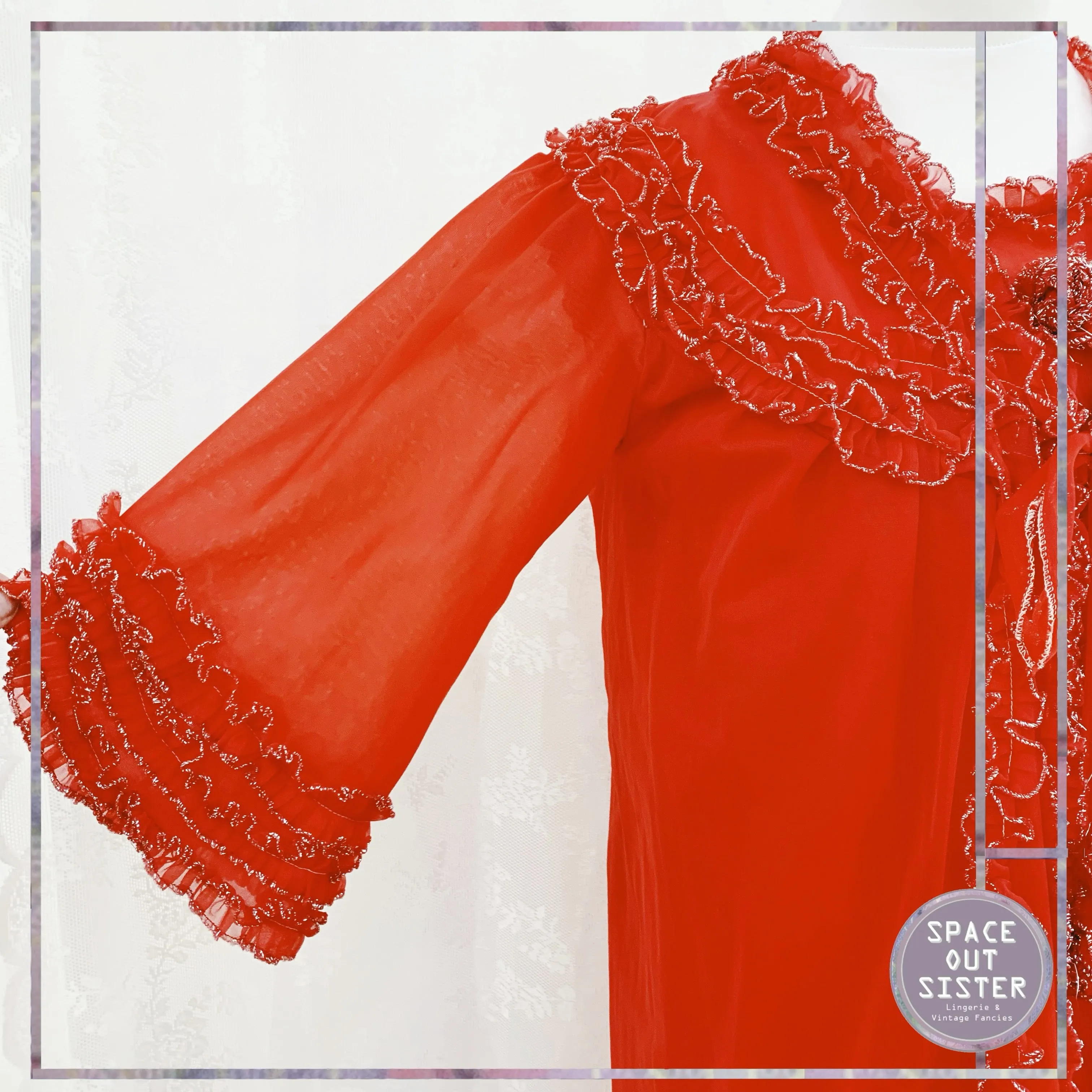 Circa 1960s Vintage Lipstick Red Short Peignoir Set