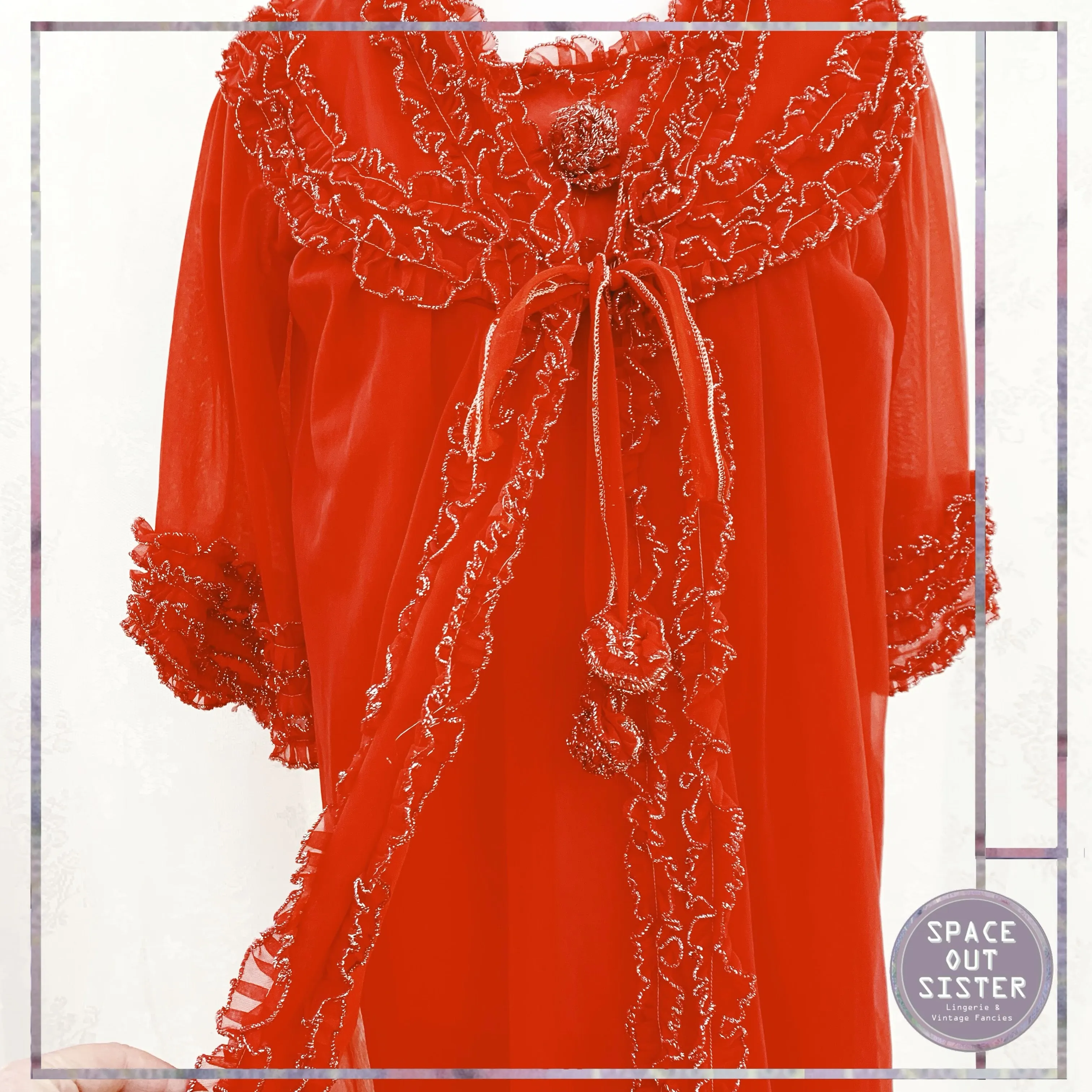 Circa 1960s Vintage Lipstick Red Short Peignoir Set