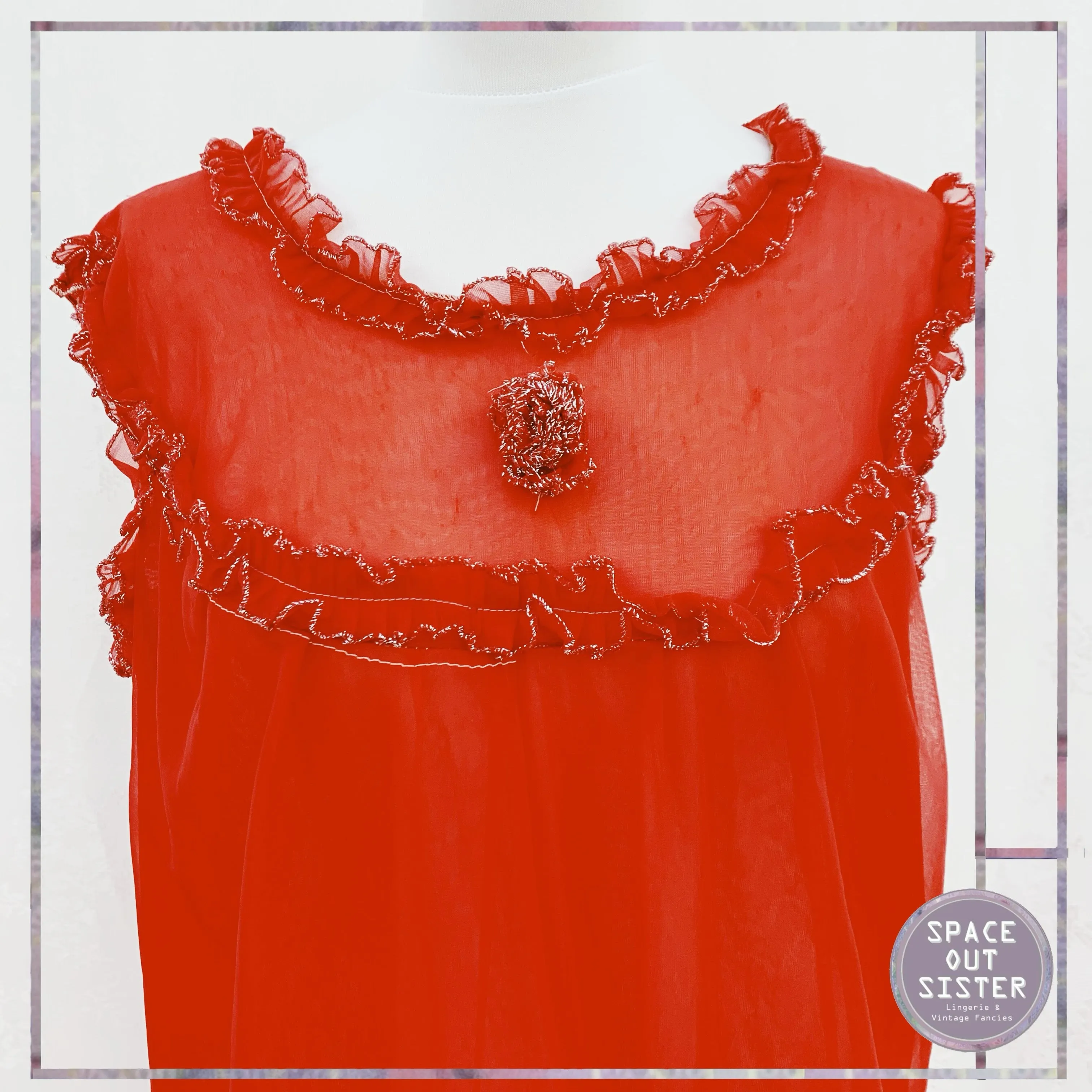 Circa 1960s Vintage Lipstick Red Short Peignoir Set
