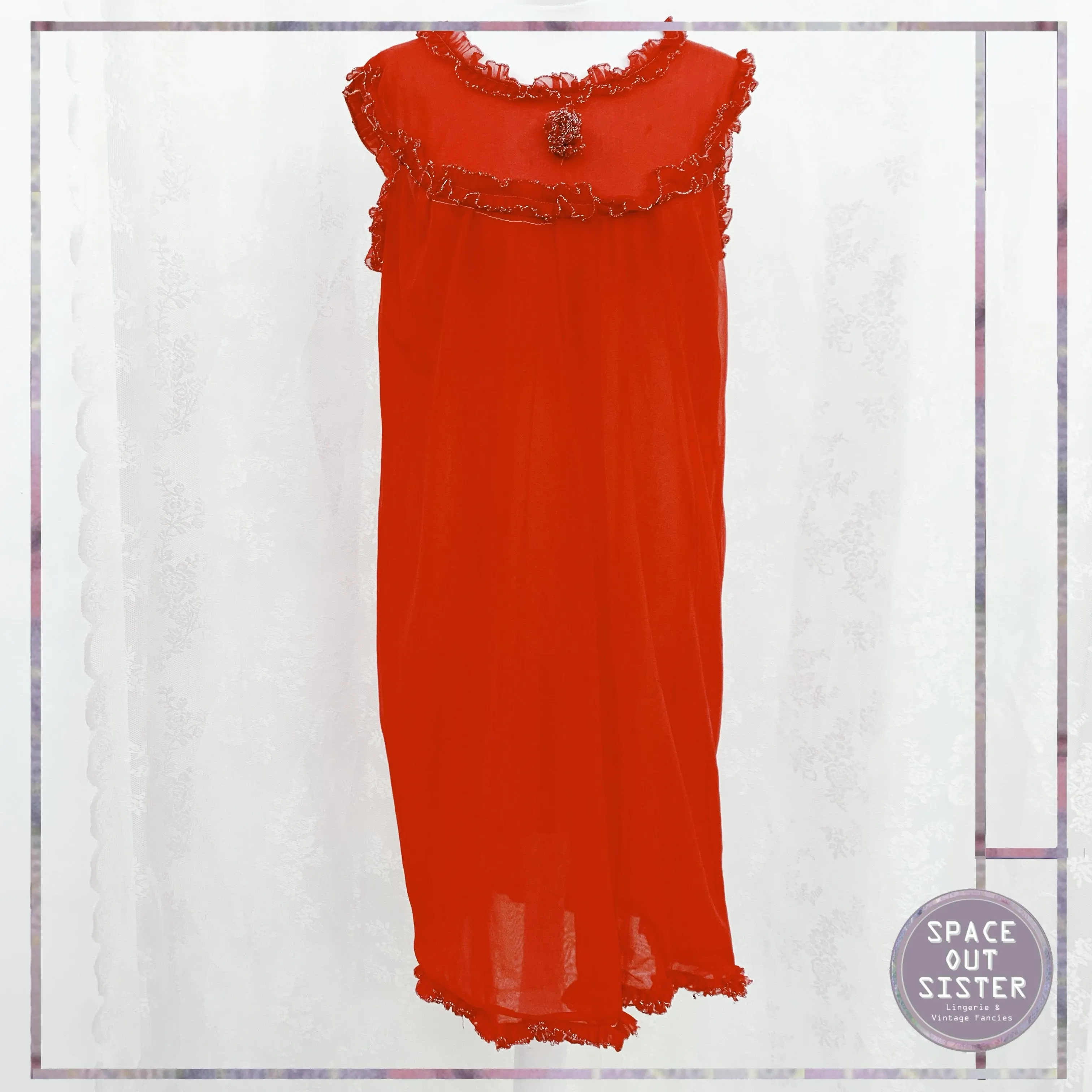 Circa 1960s Vintage Lipstick Red Short Peignoir Set