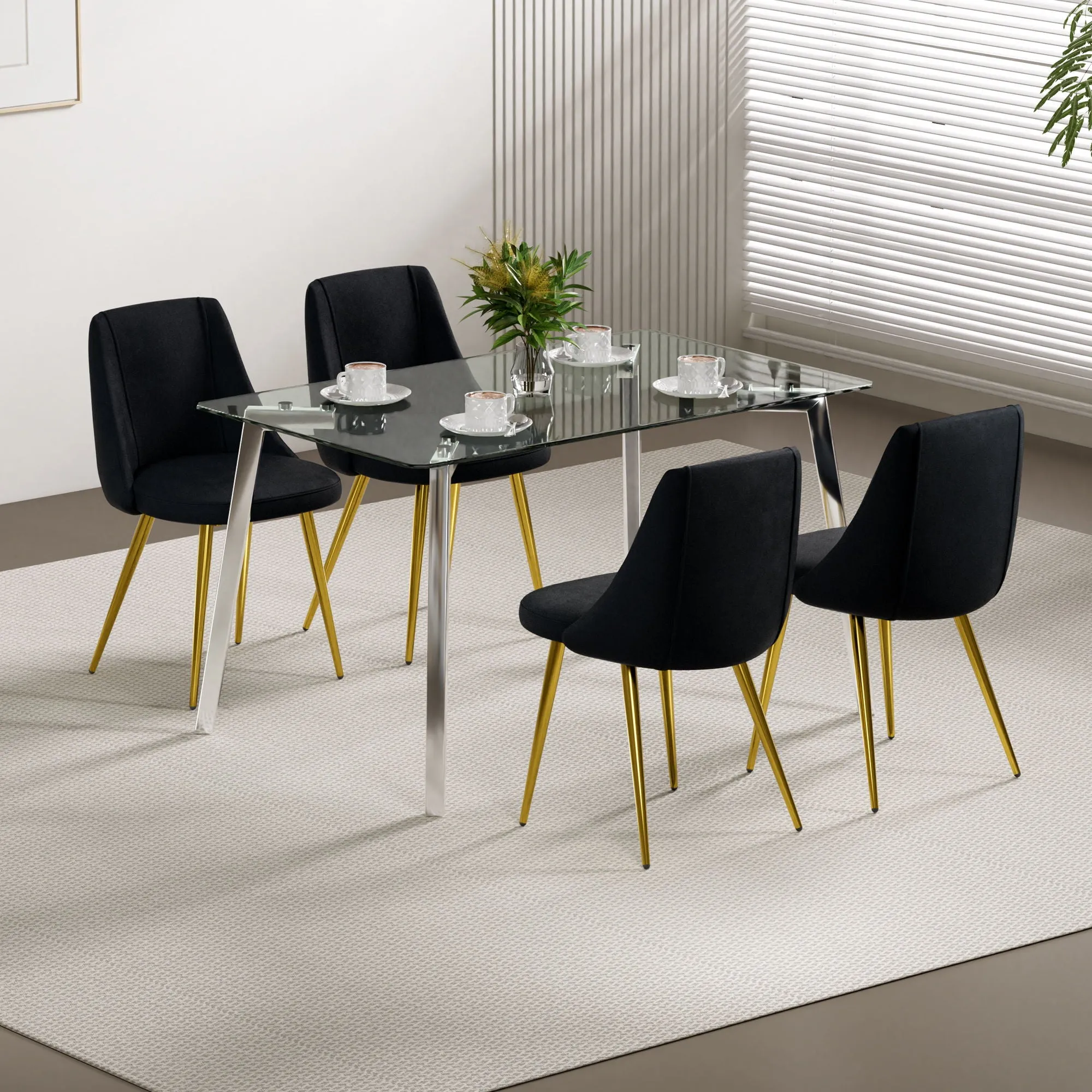 Couch.com Modern Simple Velvet Dining Chair Set With Gold Metal Legs (Set of 4) Black, Set of 2, Durable Design, Fabric Construction, Black Finish by Couch.com
