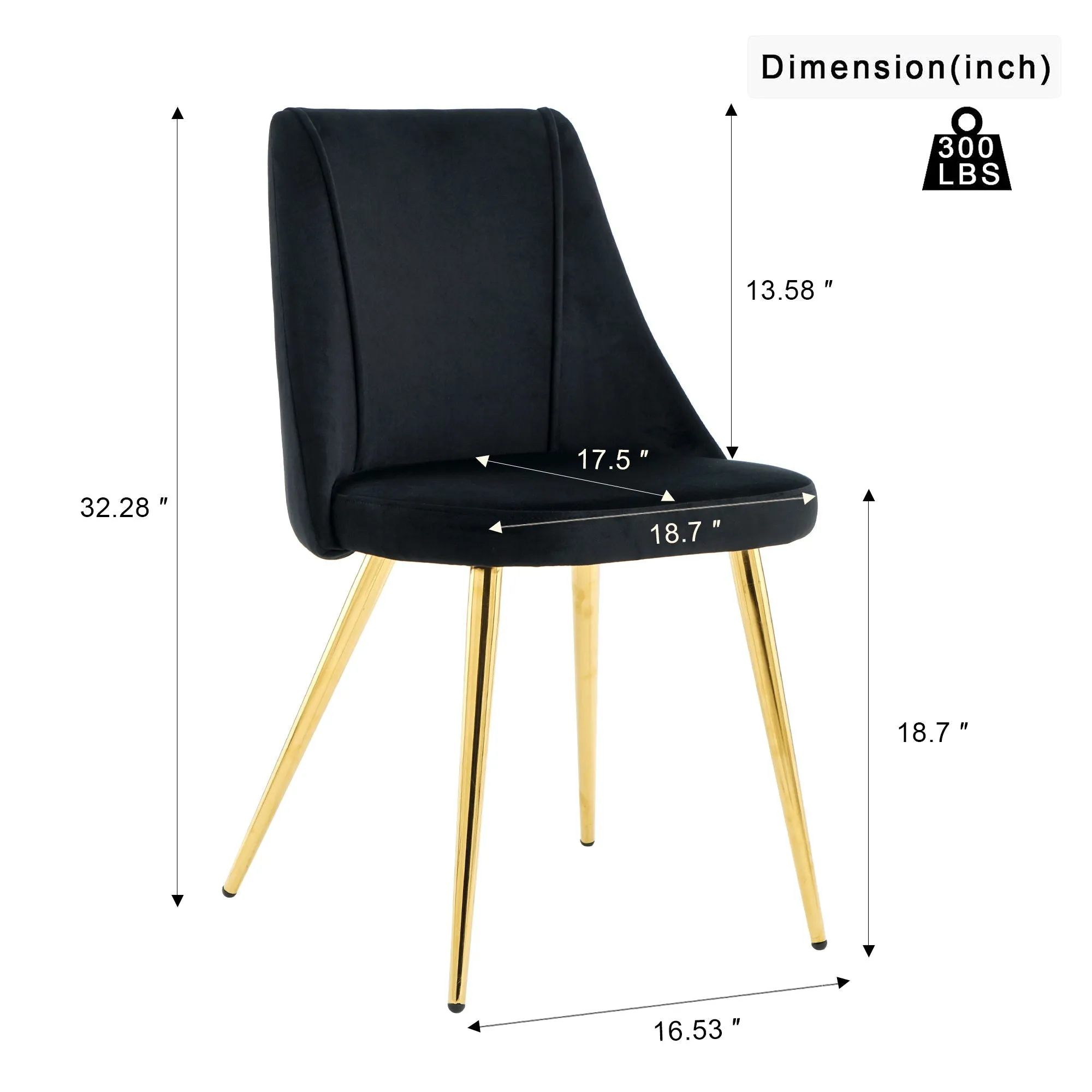 Couch.com Modern Simple Velvet Dining Chair Set With Gold Metal Legs (Set of 4) Black, Set of 2, Durable Design, Fabric Construction, Black Finish by Couch.com