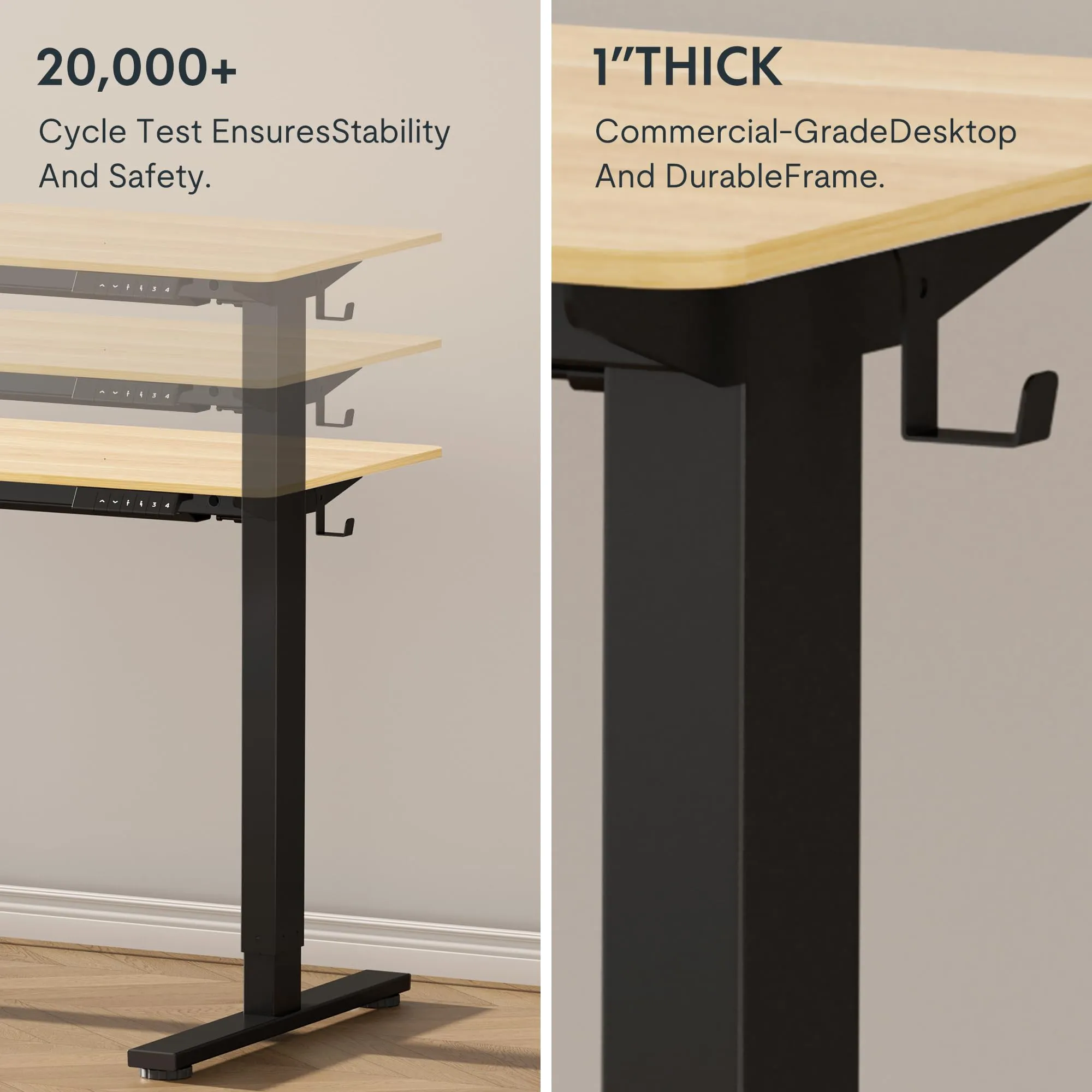FLEXISPOT EN1 Whole-Piece Standing Desk 60"x24" Height Adjustable Desk, Electric Sit Stand Desk Home Office Table Standing Desk (Black Frame   Maple Top, 2 Packages)