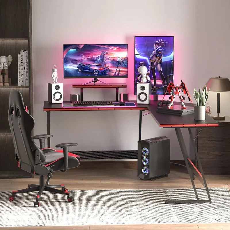 Homall L-Shaped Gaming Desk 51.2 Inches Corner Office Desk with Removable Monitor Riser, Black