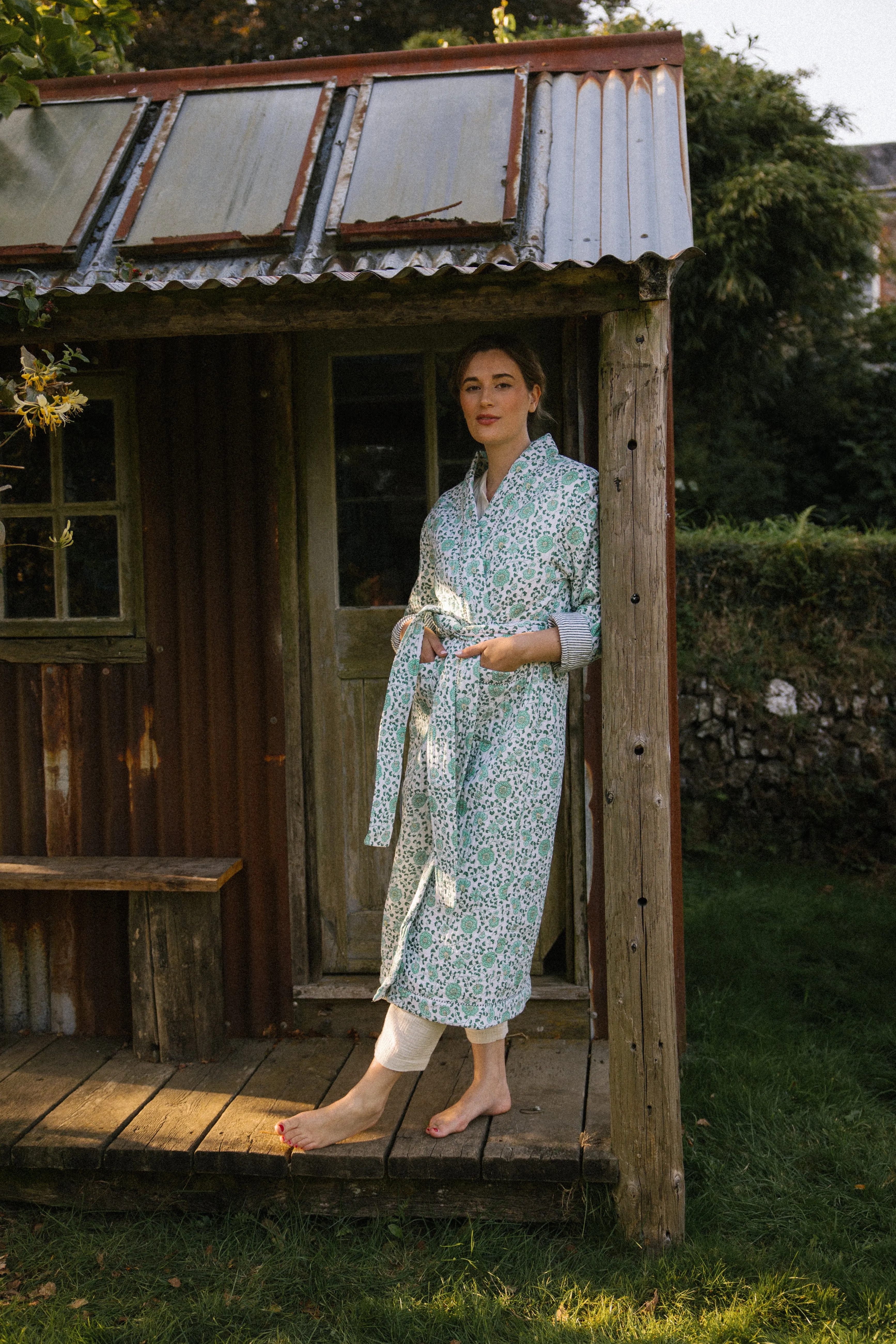 Quilted Dressing Gown - Petala Green - Restocking September 2025