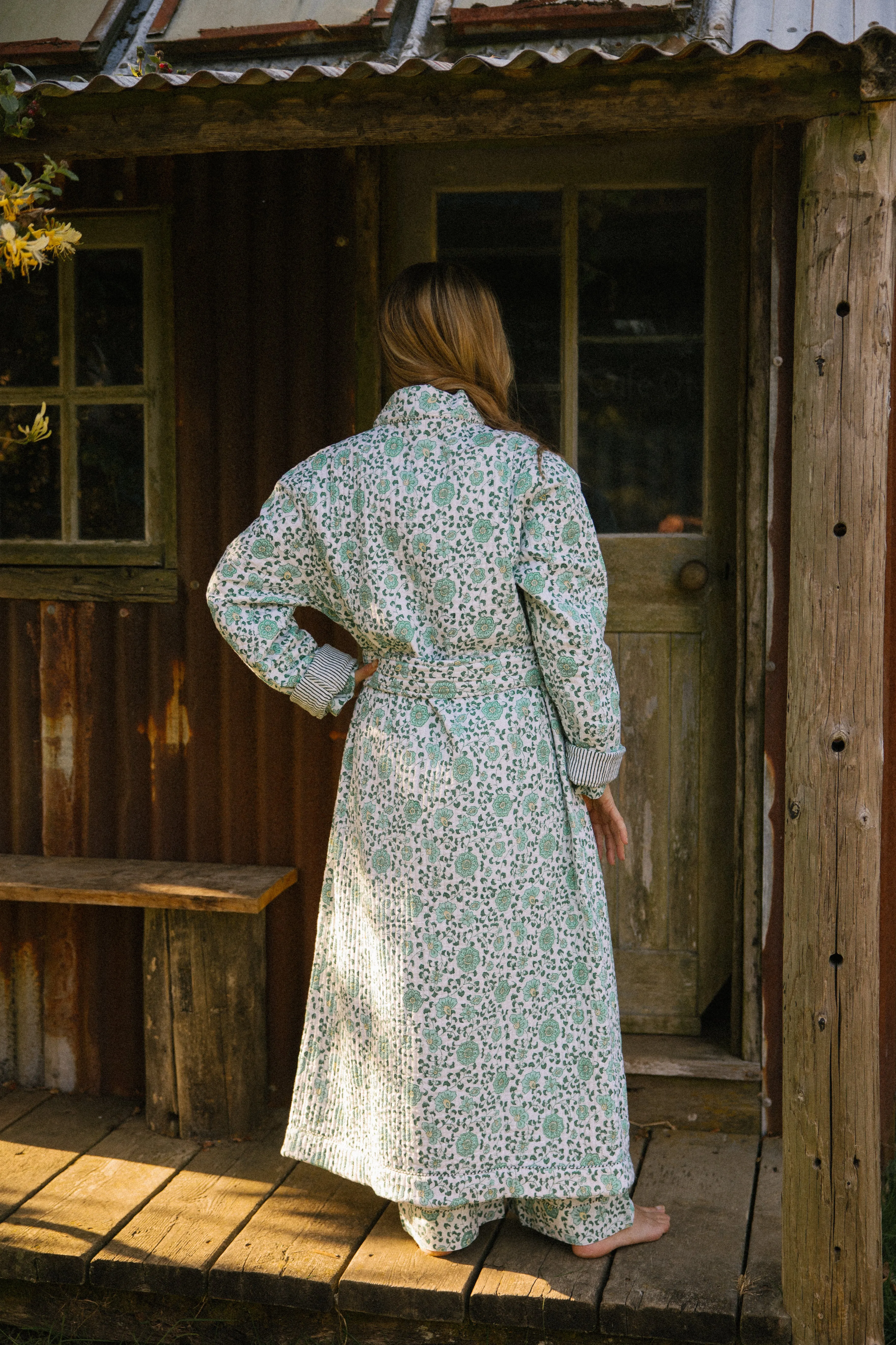 Quilted Dressing Gown - Petala Green - Restocking September 2025