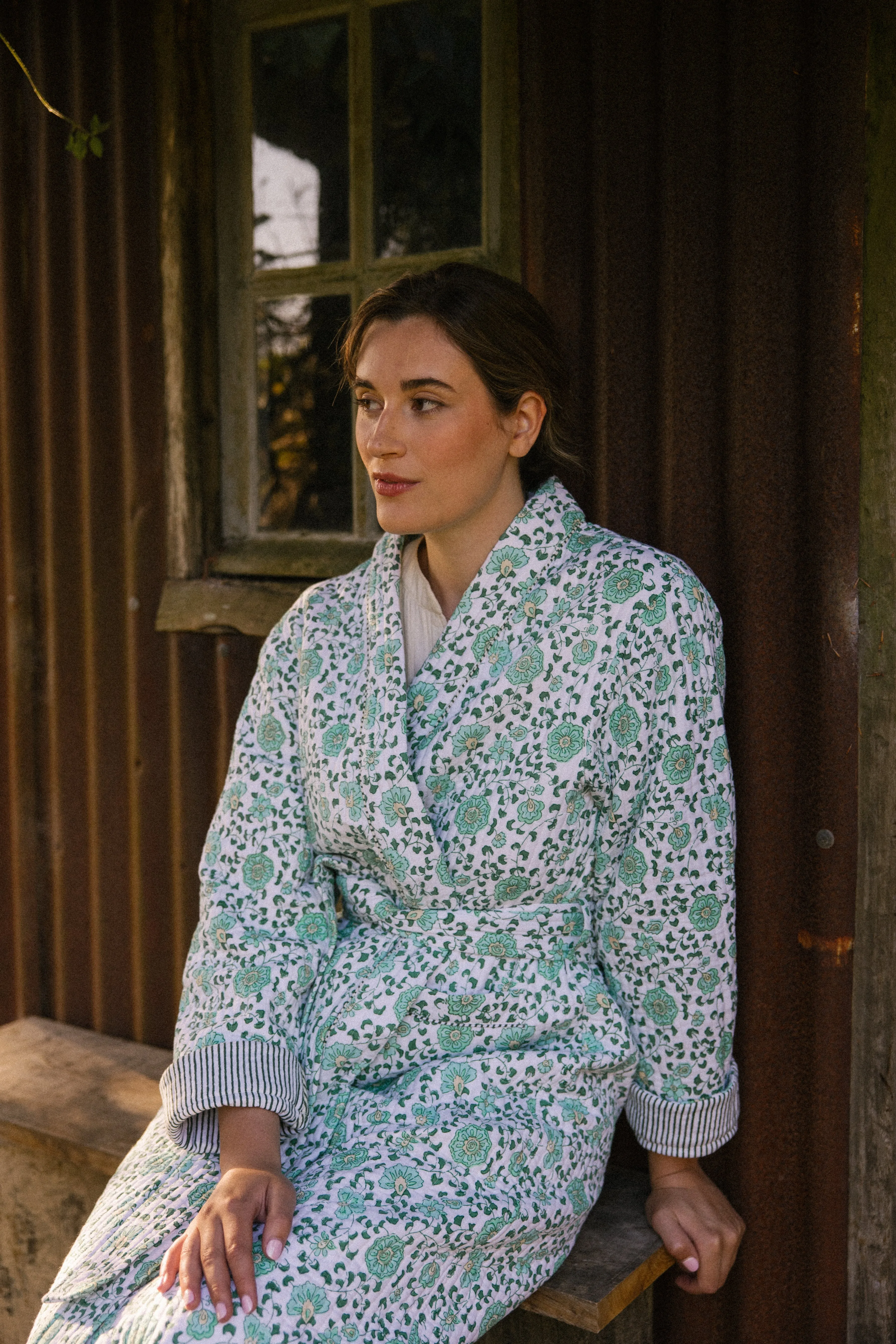 Quilted Dressing Gown - Petala Green - Restocking September 2025