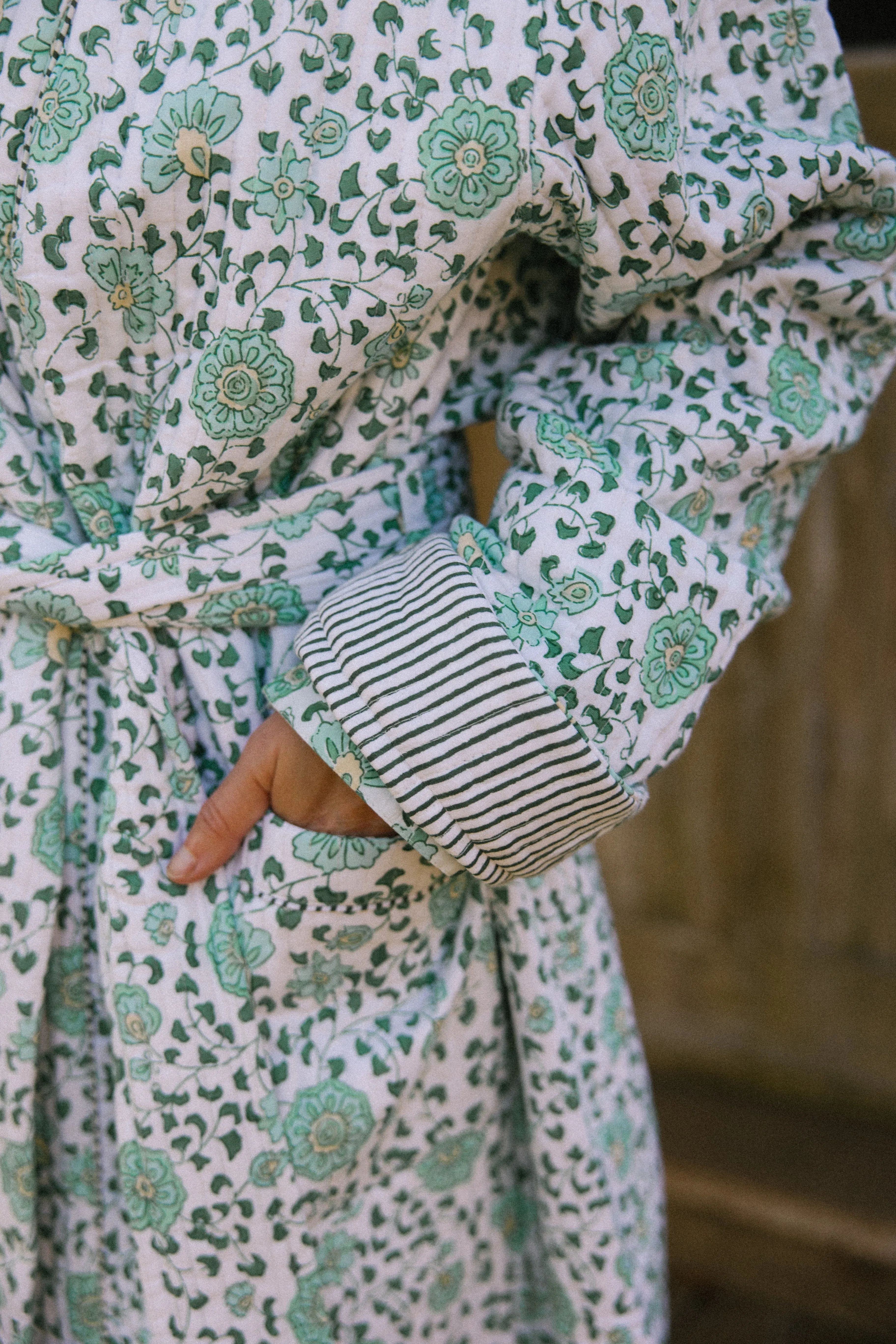 Quilted Dressing Gown - Petala Green - Restocking September 2025