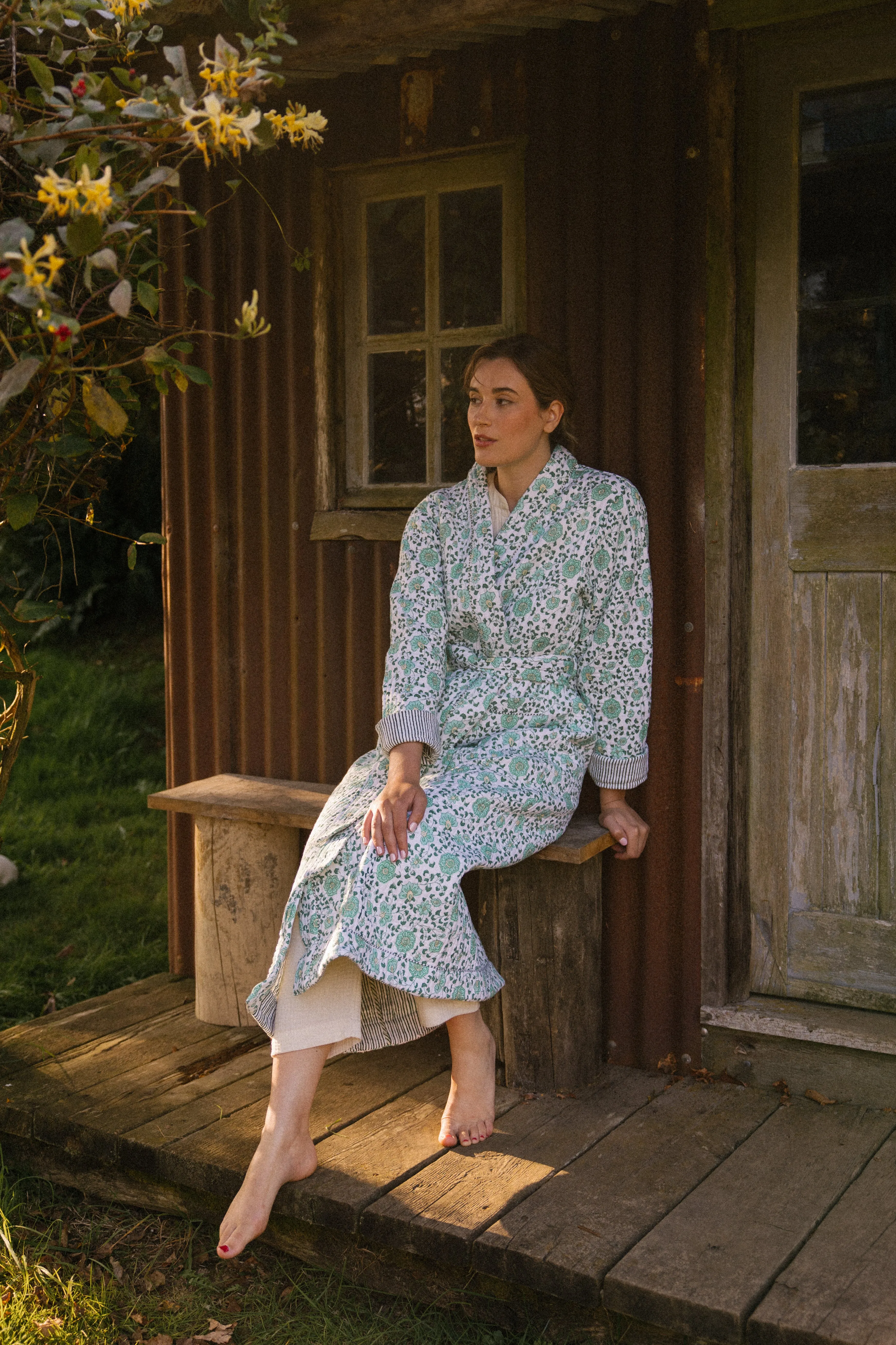 Quilted Dressing Gown - Petala Green - Restocking September 2025