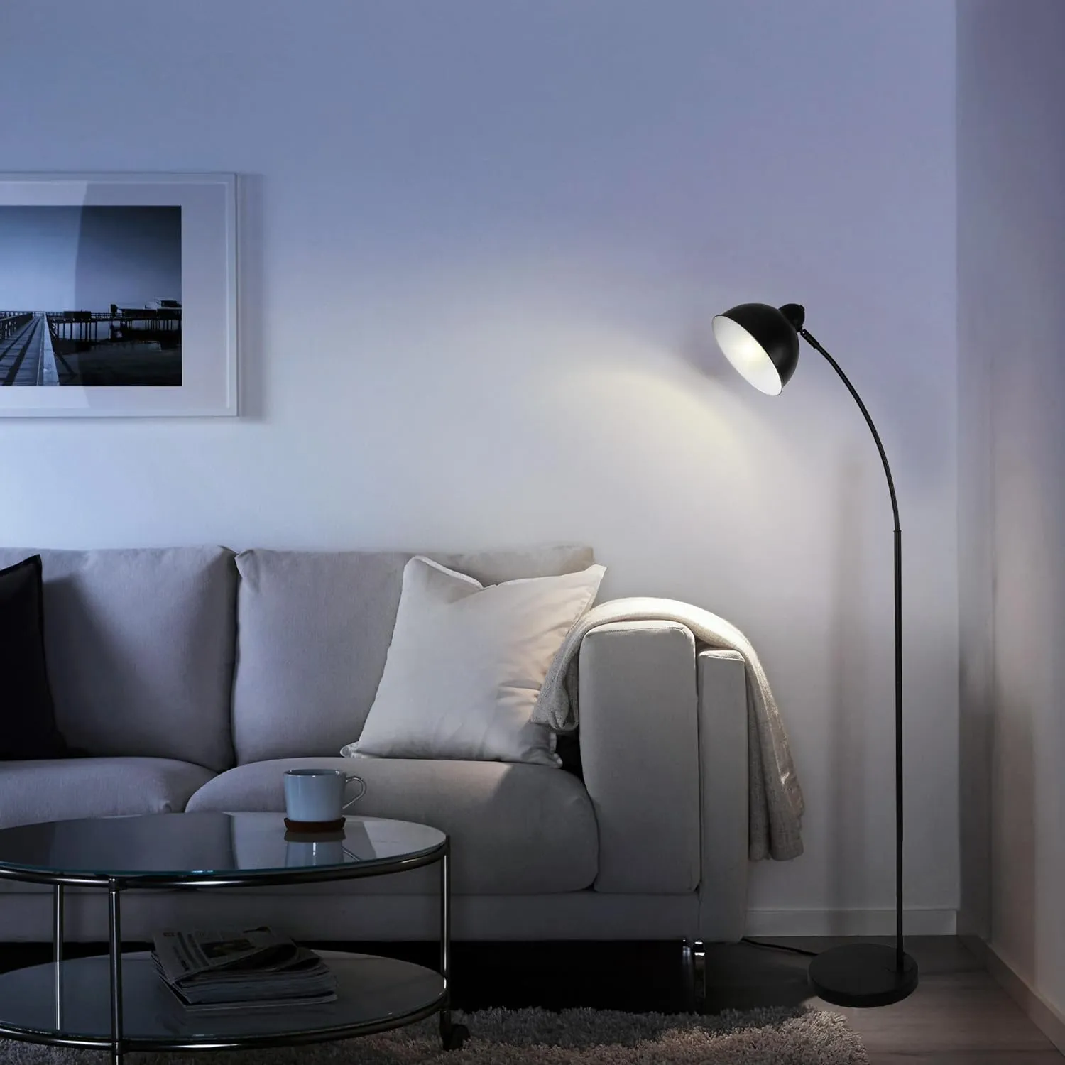 Standing Floor Lamps with 8W LED Bulb, Foot Switch & Adjustable Head, Black