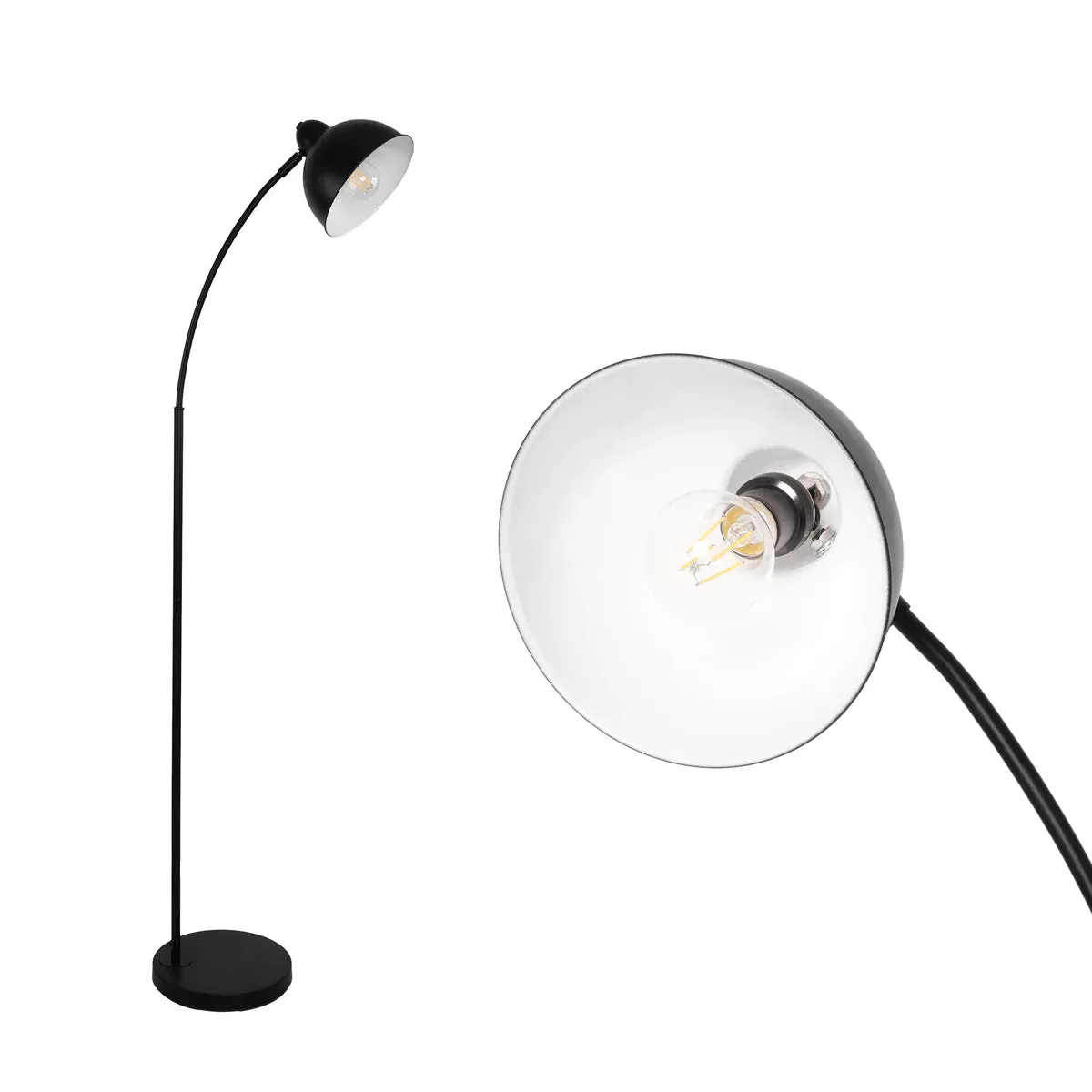 Standing Floor Lamps with 8W LED Bulb, Foot Switch & Adjustable Head, Black