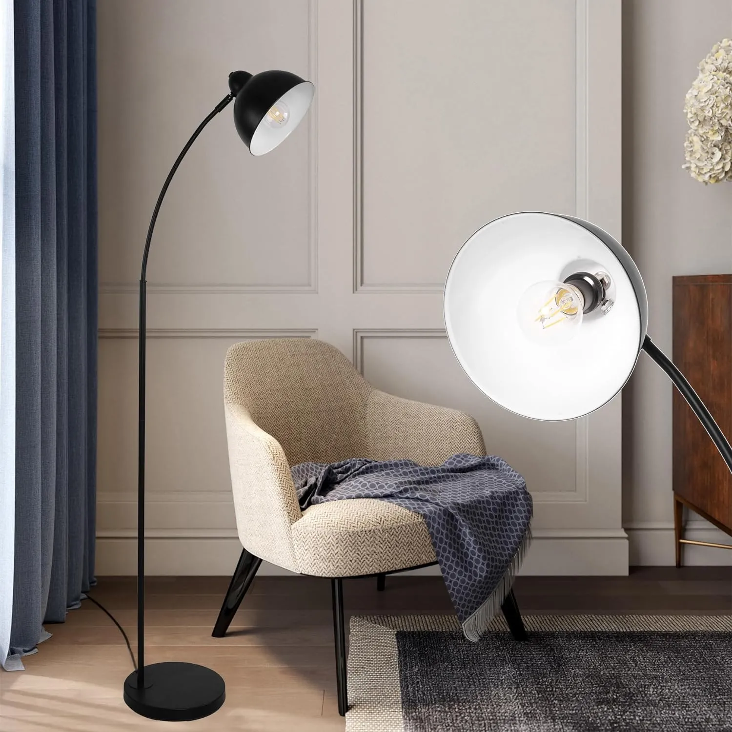Standing Floor Lamps with 8W LED Bulb, Foot Switch & Adjustable Head, Black