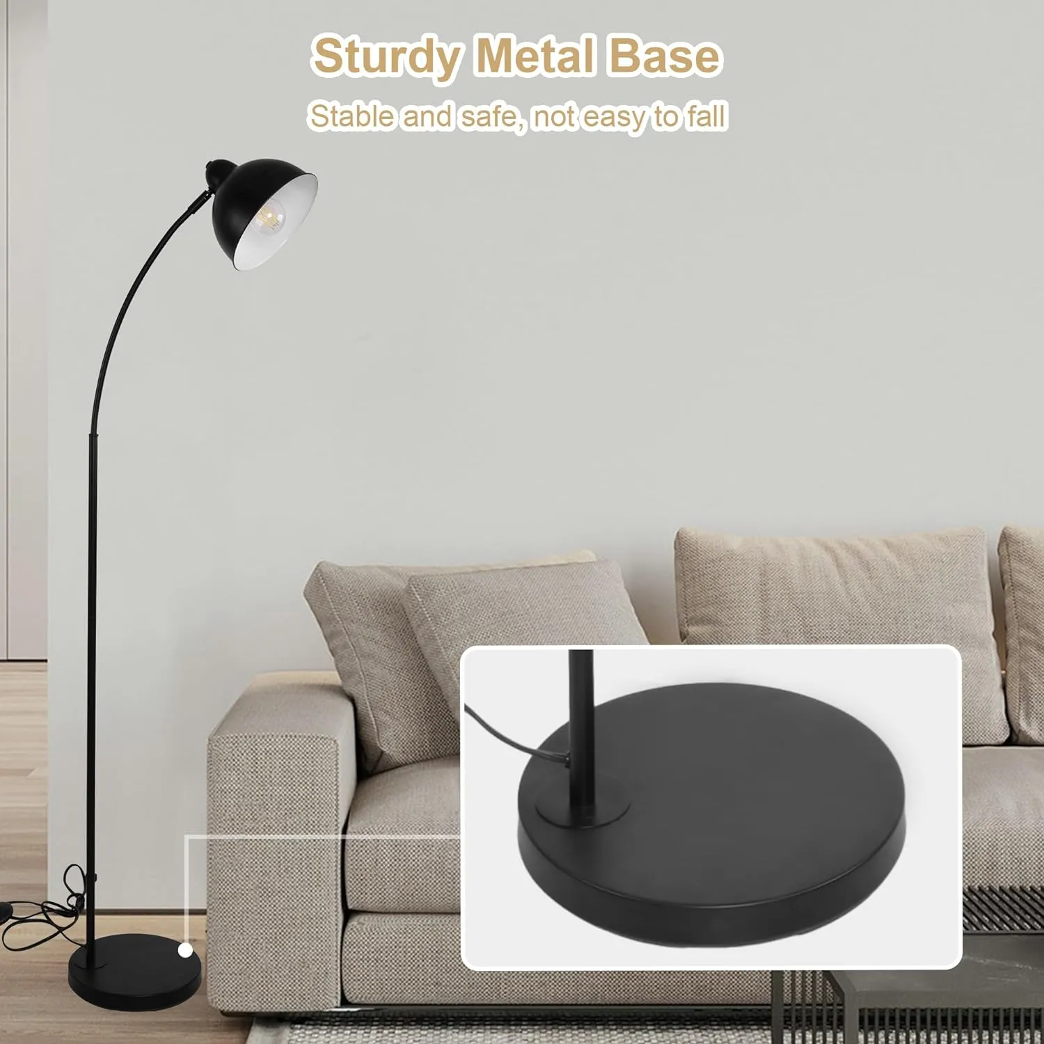 Standing Floor Lamps with 8W LED Bulb, Foot Switch & Adjustable Head, Black