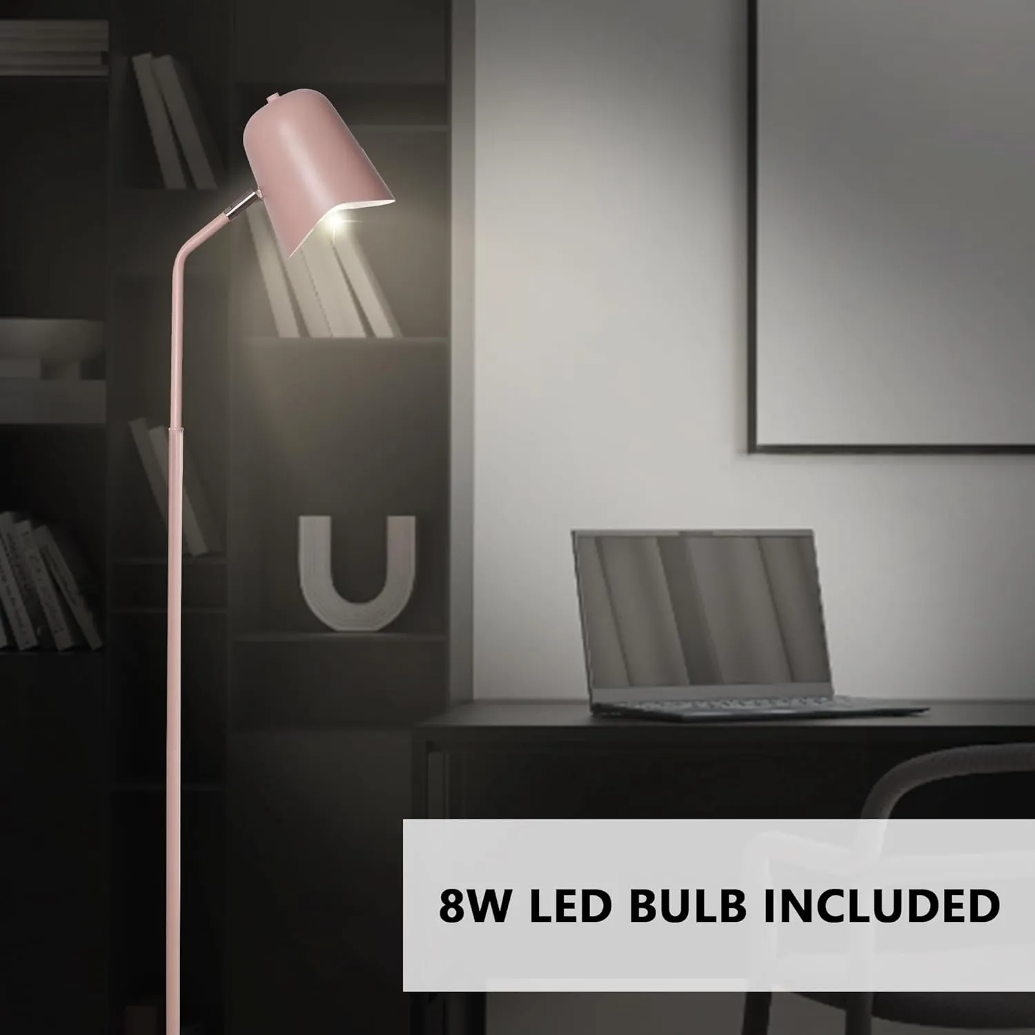 Standing Floor Lamps with 8W LED Bulb, Foot Switch & Adjustable Head, Pink