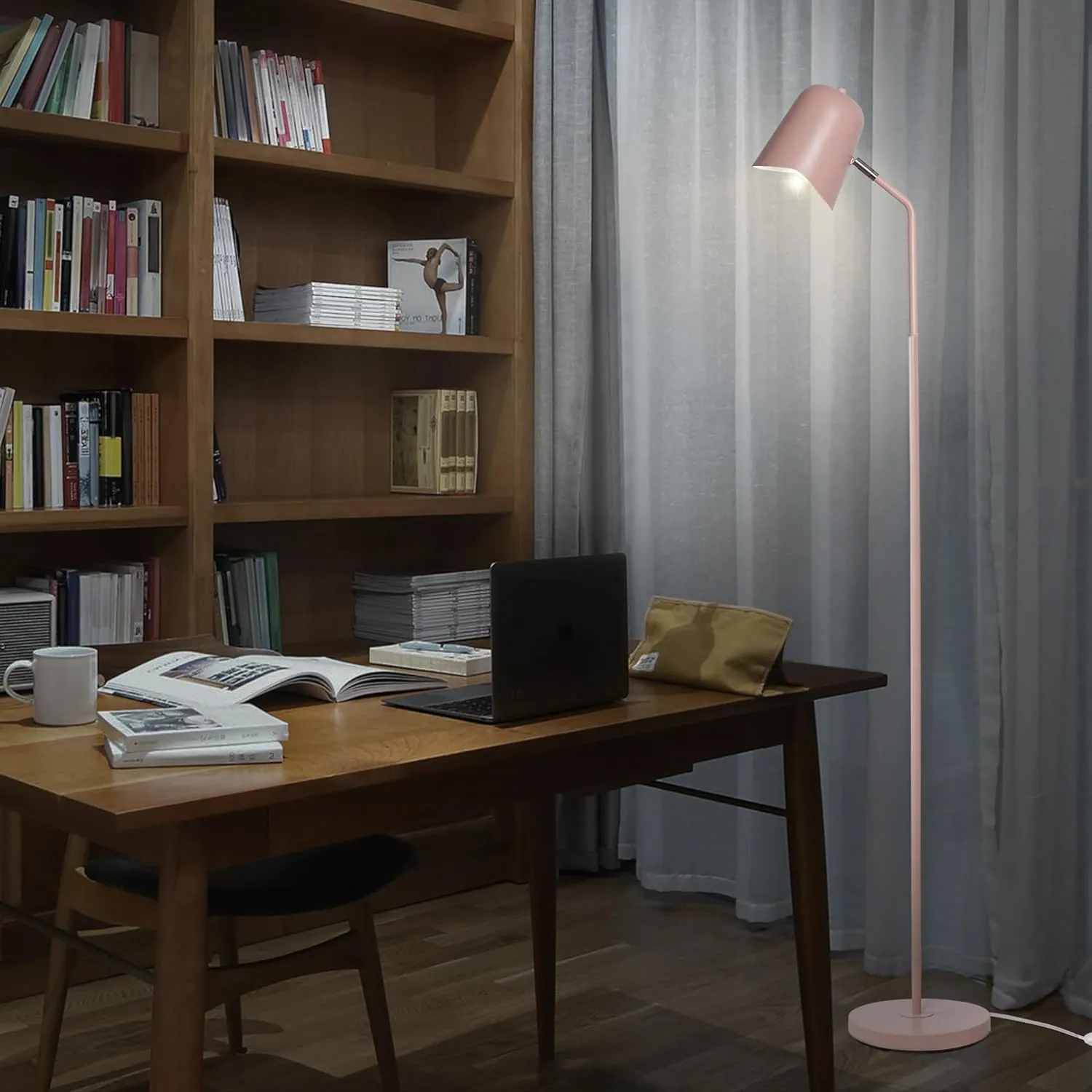 Standing Floor Lamps with 8W LED Bulb, Foot Switch & Adjustable Head, Pink